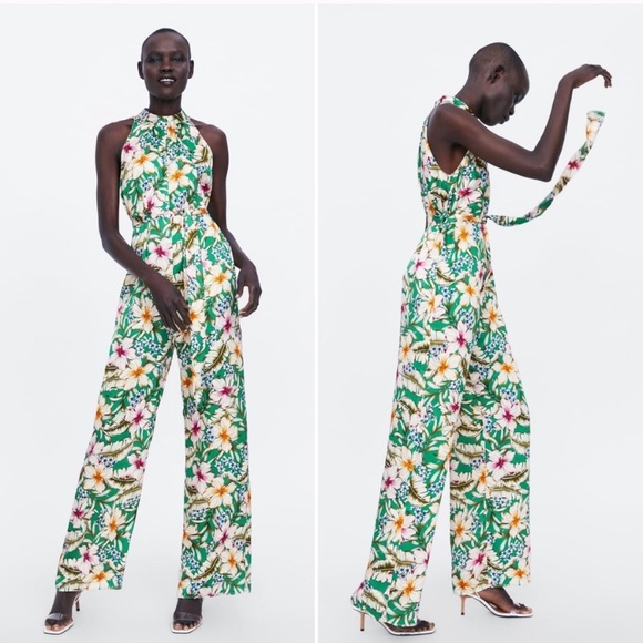 Zara halter neck floral jumpsuit worn once - Picture 2 of 8